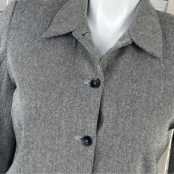 Liz Claiborne LizSport Herringbone Tweed Button Front Blazer Black White 14P - Picture 5 of 12